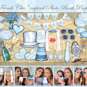 Elegante bruiloft Photo Booth Props &quot;French Chic&quot; in blauw en kant perfect voor uw onvergetelijke dag en de bruiloft van uw dromen