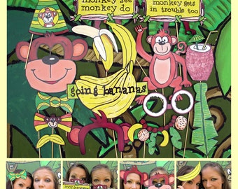 Monkey banana jungle photo booth props - perfect for jungle themed party or if you want to go bananas