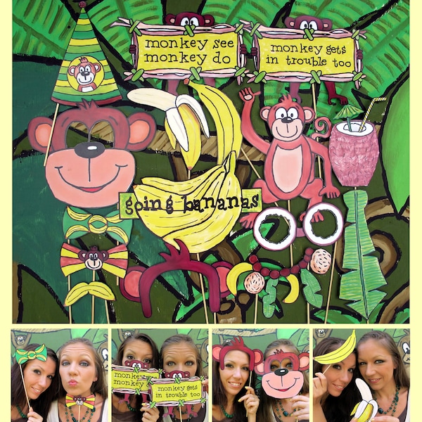 Monkey banana jungle photo booth props - perfect for jungle themed party or if you want to go bananas