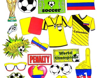 World Cup COLOMBIA soccer photo booth props - the ultimate fan accessory -  2018 FIFA Soccer Championship in Russia - support Colombia