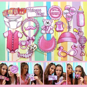 Baby girl photo booth props in pink - perfect for a baby shower or a welcome party for your bundle of joy - yeah, it&#39;s a girl