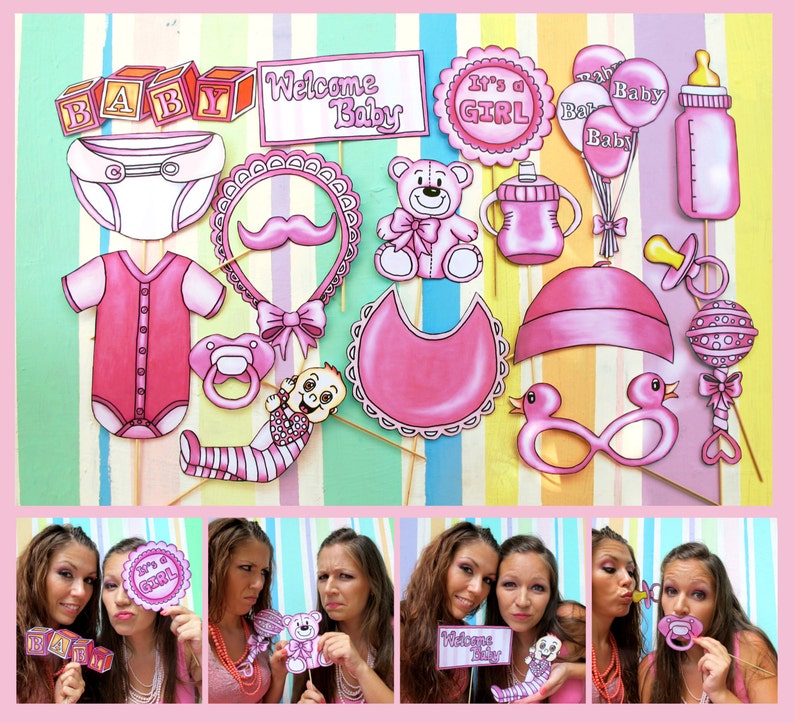 Baby Girl Photo Booth Props in Pink Perfect for a Baby Shower or a