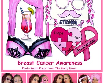 Brustkrebs Bewusstsein Photo Booth Requisiten - printable oder fertig