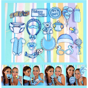 Baby boy photo booth props in blue - perfect for a baby shower or a welcome party for your bundle of joy - yeah, it&#39;s a boy