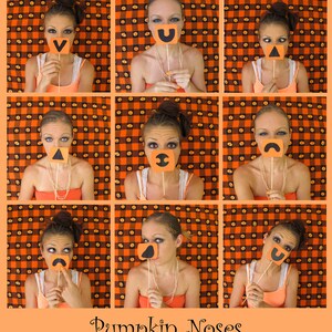 the different kind of Halloween photo booth props pumpkin eyes, noses and mouths let's be pumpkins can be used as carving stencils too image 3