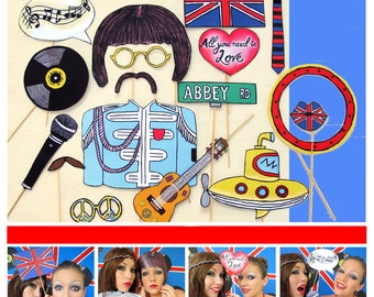 The Beatles inspired music photo booth props - perfect for a themed birthday bash of your favorite band or a retro 60s party
