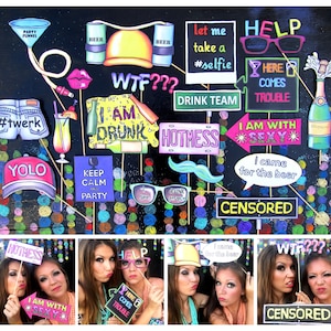 Drunk party photo booth props perfect for your crazy college sorority party, wild spring break bash, adult drinking game or silly night out