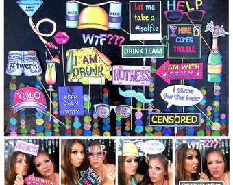 Drunk party photo booth props perfect for your crazy college sorority party, wild spring break bash, adult drinking game or silly night out