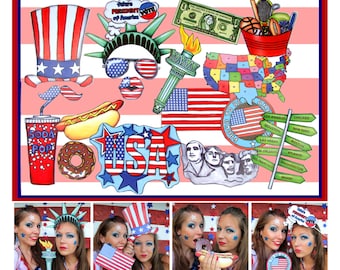 USA Photo Booth Props -for your patriotic party, 4th of July celebration, Memorial Day or if you just love the United States of America