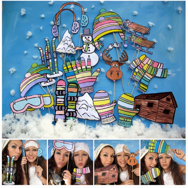 winter wonderland outdoor photo booth props - winter sports - perfect for your snowy ski vacation or Christmas winter party - digital file