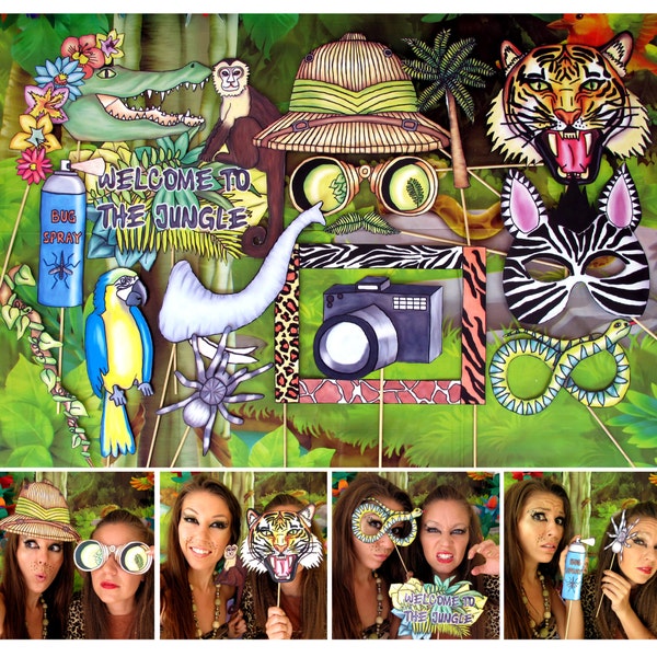 Jungle Explorer photo booth props - perfect for your Safari or Rainforest themed party or a crazy Wild Animal Roar Adventure