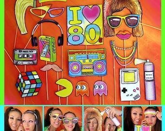 Eighties photo booth props - perfect for a throw back 80s theme party or a crazy retro themed rockstar event