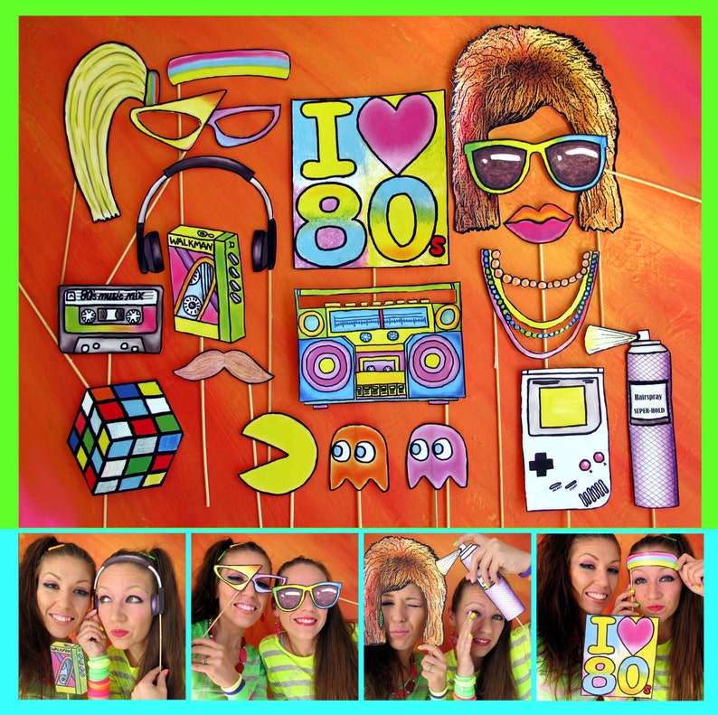 Eighties Photo Booth Props Perfect for a Throw Back 80s Theme Party or