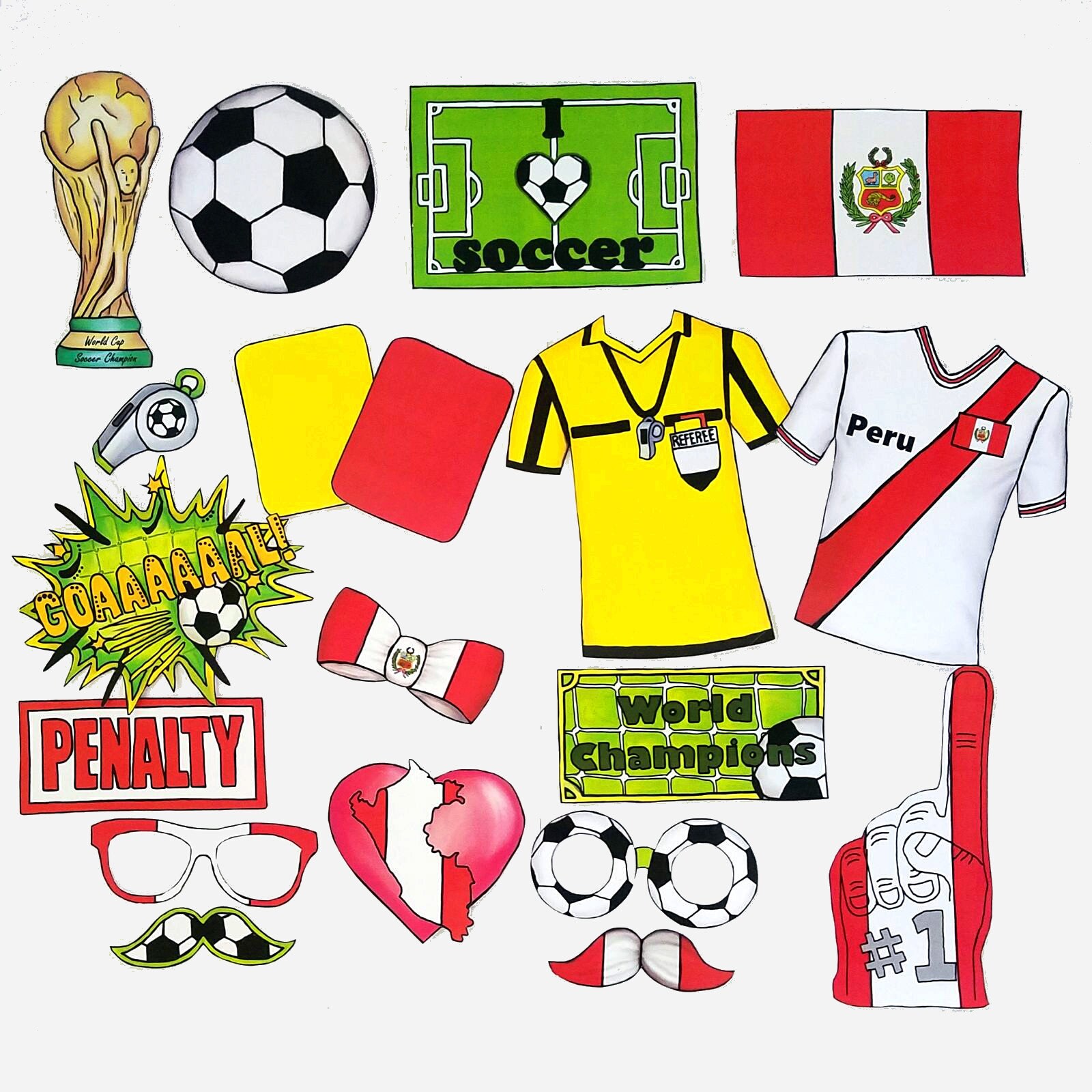 World Cup PERU soccer photo booth props - the ultimate fan accessory -  2018 FIFA Soccer Championship in Russia - support Perú - fútbol