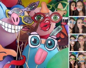funny and silly faces photo booth props - cartoon style perfect for a birthday party