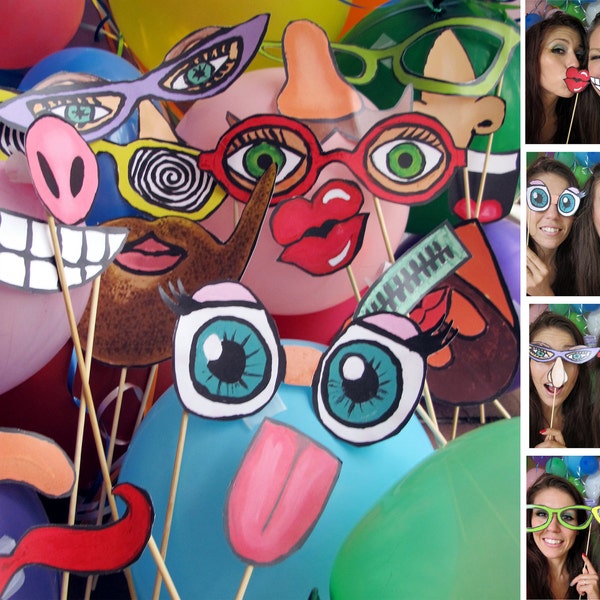 funny and silly faces photo booth props - cartoon style perfect for a birthday party