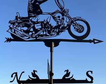 Motorcycle Weathervane, 23.6-inch Black Steel with Adjustable Roof Mount