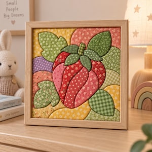 Strawberry Kinusaiga Pattern PDF | Fruit No-Sew Fabric Mosaic Template | Printable Kitchen Wall Art Craft