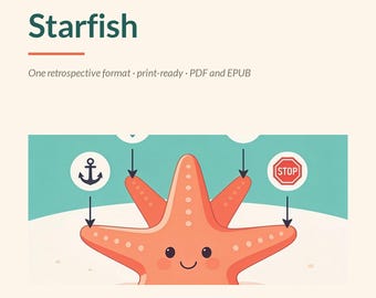 Estrella de mar / Plantilla imprimible de retrospectiva de sprint para Scrum Masters y equipos ágiles