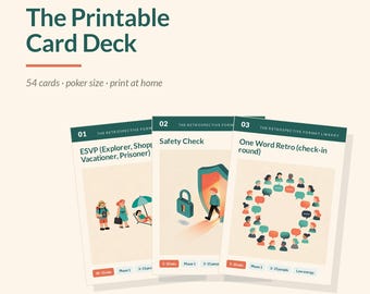 Baraja de tarjetas retrospectivas / 54 tarjetas imprimibles en formato retrospectivo de sprint para Scrum Masters