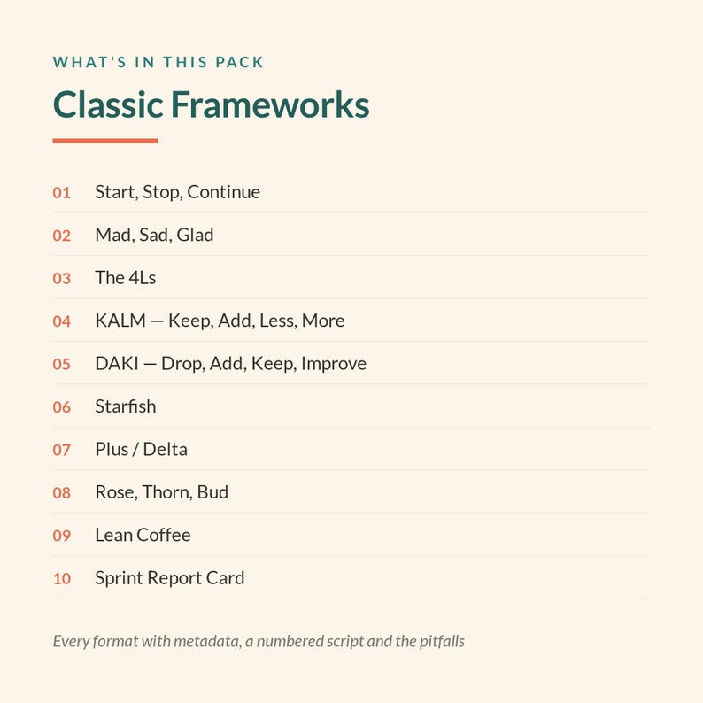 10 printable classic frameworks retrospective formats for agile teams