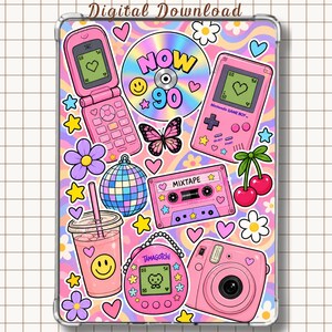 Y2K Nostalgia Kindle Insert, Pink Retro Decor (Digital Download)