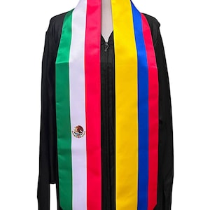 Mexico & Colombia Mixed Flags Graduation Stole