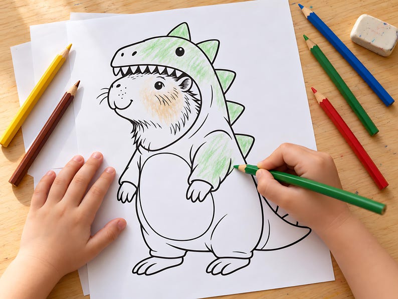 Capybara Coloring Pages for Kids, Cute Funny Animal Coloring Book, Easy ...