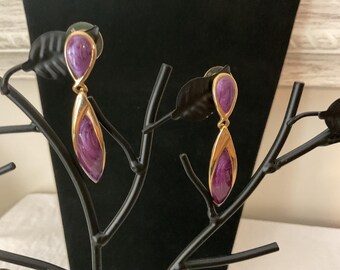 Purple and Gold Pierced Drop Earrings