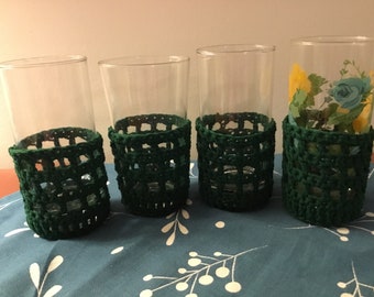 Pine Green Glass Glass Cozies set of 4
