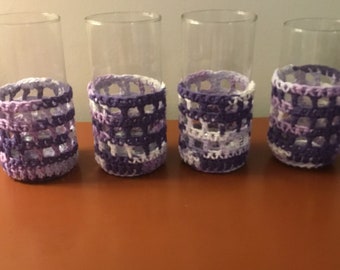 Purple and White Glass Cozies