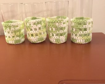 Green and white Glass Cozies
