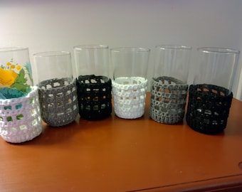 SALE!!!  Black, Gray and White Glass Cozies set of 6