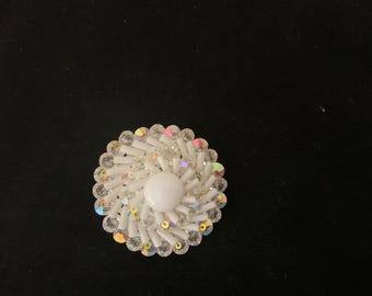 Vintage West Germany White Bead Brooch