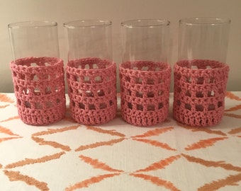 Rose pink Glass Cozies.  Set of 4.