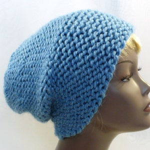 Sky Blue Warm Winter Beanie: Cossack Style Hat, Hand Knit Chunky Wool Blend, Adult Hat Size S/M, Handmade in the USA, Ready to Ship image 4