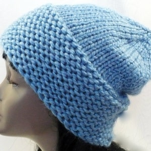 Sky Blue Warm Winter Beanie: Cossack Style Hat, Hand Knit Chunky Wool Blend, Adult Hat Size S/M, Handmade in the USA, Ready to Ship image 2