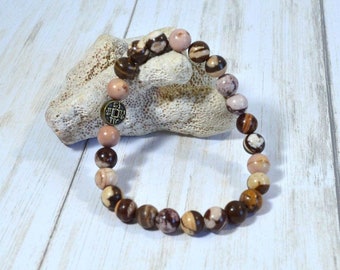 Brown Zebra Stone Stretch Bracelet: Man's or Woman's Handmade Bracelet, Yoga or Meditation Bracelet, Custom Sizing, Made to Order in the USA