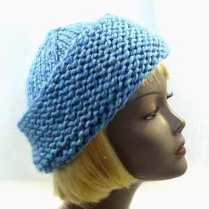 Sky Blue Warm Winter Beanie: Cossack Style Hat, Hand Knit Chunky Wool Blend, Adult Hat Size S/M, Handmade in the USA, Ready to Ship image 1