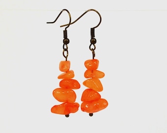 Orange Quartzite Earrings: Boho Earrings on Nickle Free Wires, Orange Stacked Chip Earrings, Architectural Design, Handmade & Ready to Ship