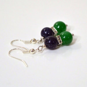 Navy & Kelly Green Earrings: Aventurine and Dark Blue Goldstone Drop Earrings, Nickle Free Ear Wires, Handmade in the USA, Ready to Ship image 1