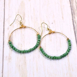 Mint Green Hoop Earrings: Extra Large Hoop Earrings, Beaded Hoop Earrings, Nickle-Free Earwires, Handmade in the USA, Ready to Ship