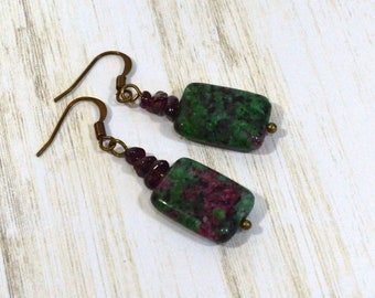 Green Ruby Zoisite Earrings: Woman's Gemstone Earrings on Nickle-Free Ear Wires, Dangle Earrings, Handmade Artisan Jewelry, Ready to Ship