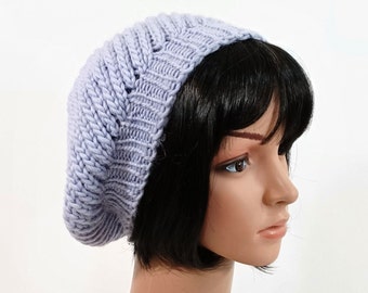 Sky Blue Beret: Hand Knit Slouchy Tam, Size S/M, Handmade in USA