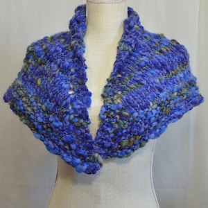 Hand Knit Blue Mini Shawl: Woman&#39;s Knitted Rustic Shoulder or Neck Wrap, Lightweight & Fluffy, Handmade in the USA, Ready to Ship