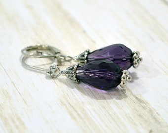 Ultra Violet Drop Earrings: Purple Earrings with Faceted Teardrop Beads, Nickle-Free Ear Wires, Handmade in the USA, Ready to Ship