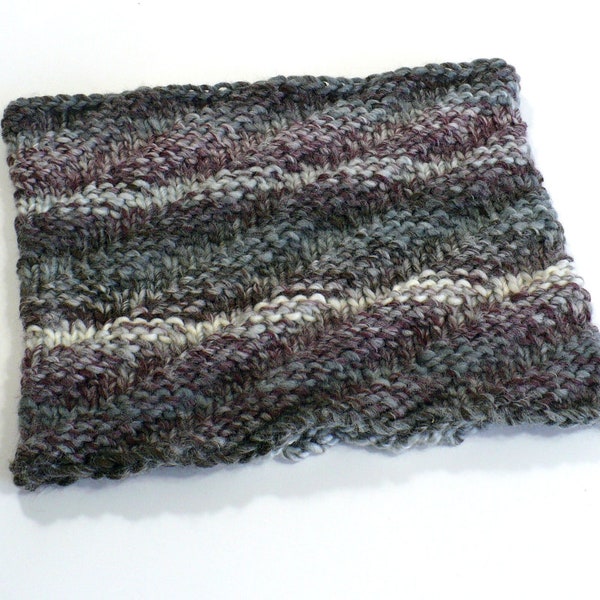 Gray & Maroon Hand Knit Cowl: Warm Neck Warmer, Chunky Knit Cowl, Soft Swirled Gaiter, Seamless Knit, Handmade in the USA, Ready to Ship