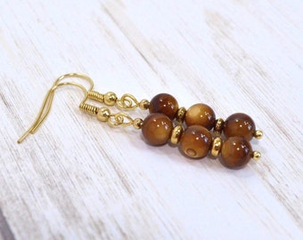 Brown Shell Minimalist Earrings: Dyed Shell Beads on Nickle Free Ear Wires, Women's Pierced Earrings, Handmade in the USA, Ready to Ship