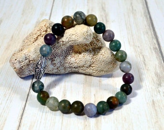 Green Jasper Bracelet: Handmade Gemstone Bracelet, Unisex, Man's or Woman's Stretch Bracelet, Made to Order, Made to Fit