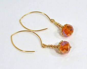 Elegant Orange Statement Earrings: Contemporary Faceted Glass Earrings on Nickle-Free Marquise Ear Wires, Handmade in the USA, Ready to Ship